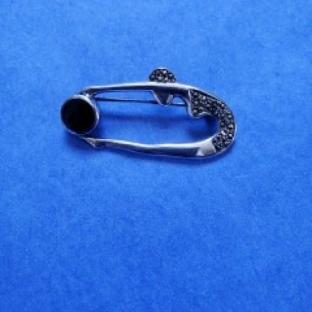 Sterling Silver/onyx Swimmers/Gymnast Pin with Rhinestones